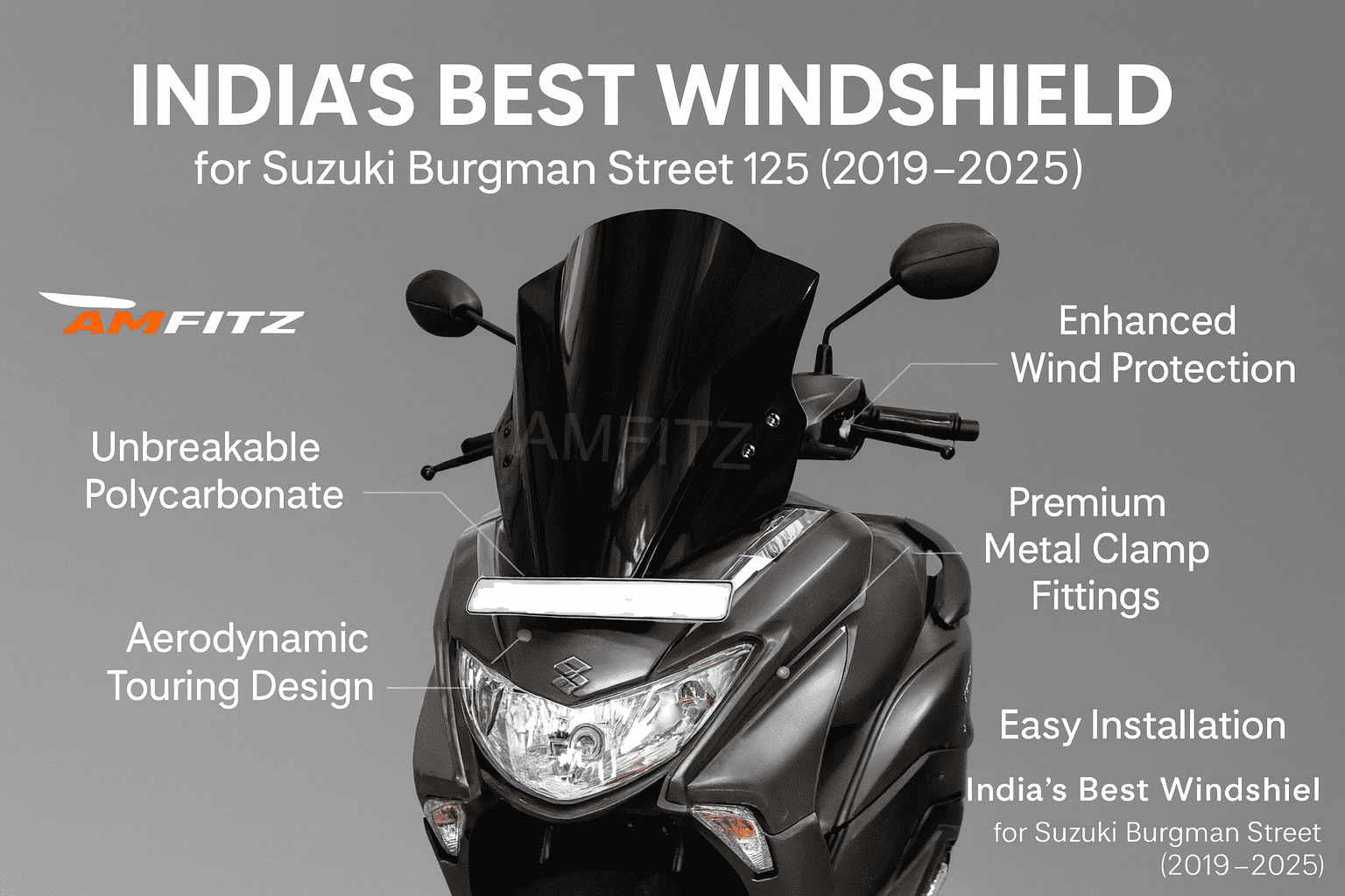 Burgman Universal Premium Unbreakable Windshield with Clamp (Black) - Image 3